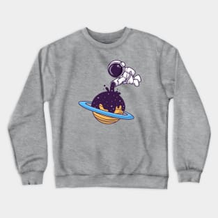 Cute Astronaut Pouring Space On Planet Cartoon Crewneck Sweatshirt